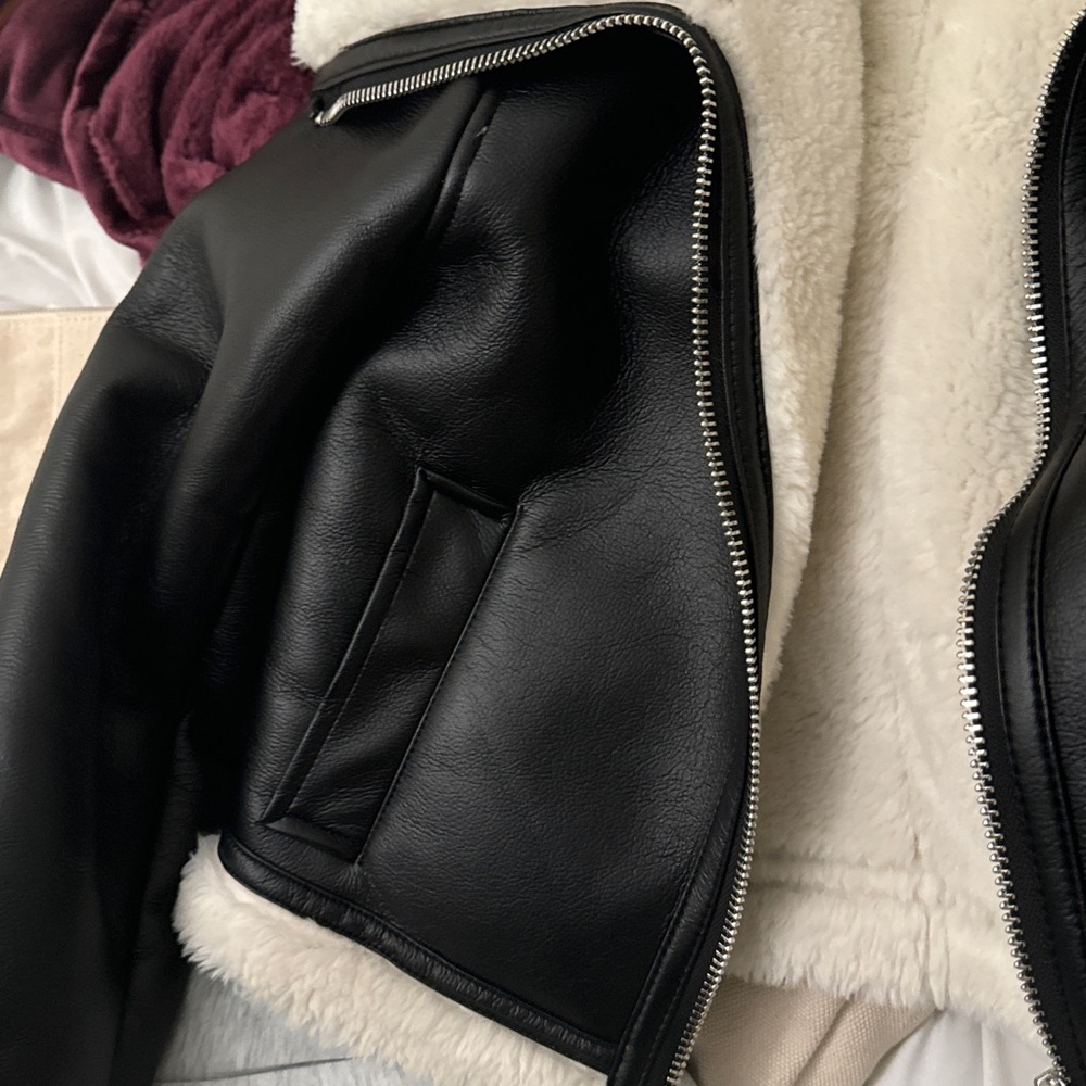 Jason wu brand leather fur foux jacket black